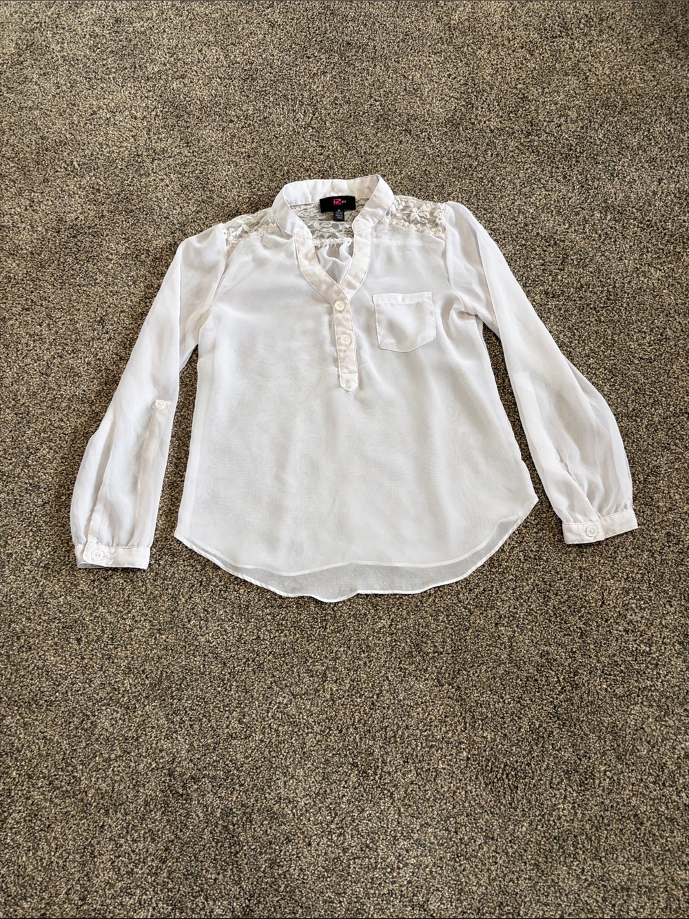 Girls Iz Byer White Long-Sleeve Lace Yoke Pullover Blouse Medium 10-12